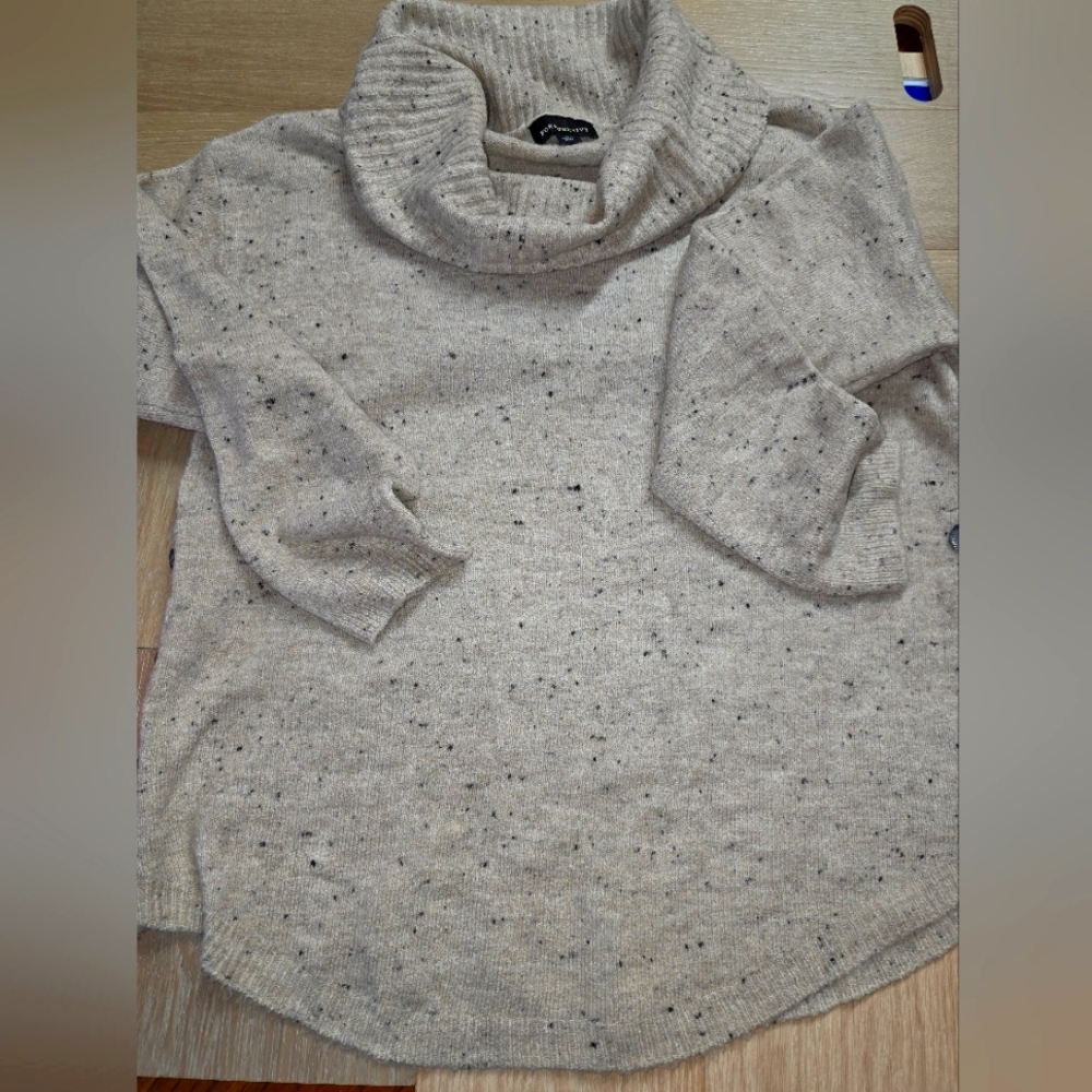 Fortunate + Ivy Cozy Gray Cream Cowl Neck Sweater With Button Details Large